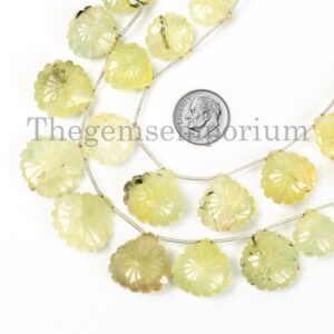Handcrafted Prehnite Carvings Beads, Prehnite Heart Shape Flower Carved Beads, Loose Heart Gemstone Carved Beads Strand for Jewelry Making