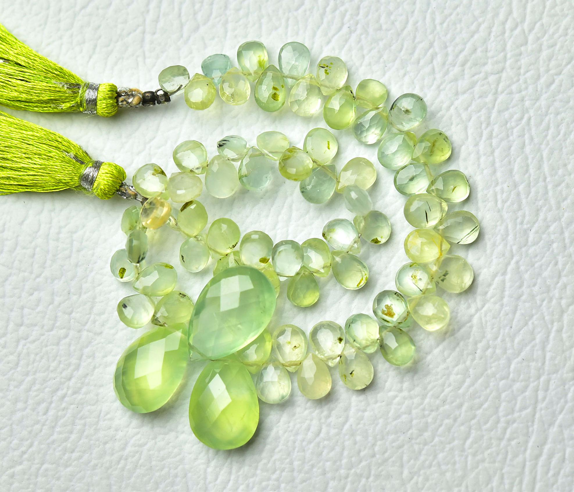 Natural Prehnite Briolettes 5x6mm To 11x15mm Faceted Pear Briolettes Gemstone Beads Rare Prehnite Beads Strand 8 Inches Strand No5321
