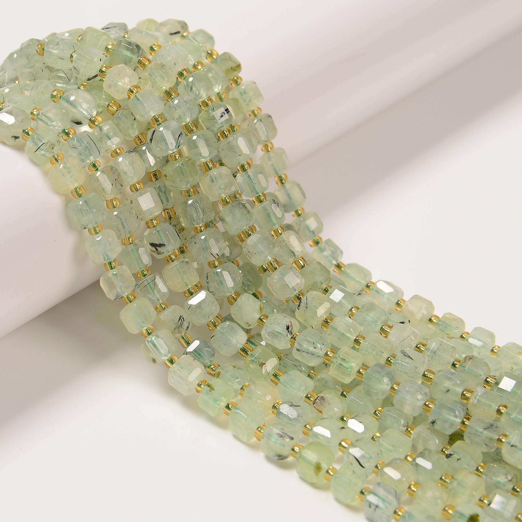 Natural Prehnite Faceted Cube Beads Size 6-7mm 15.5" Strand