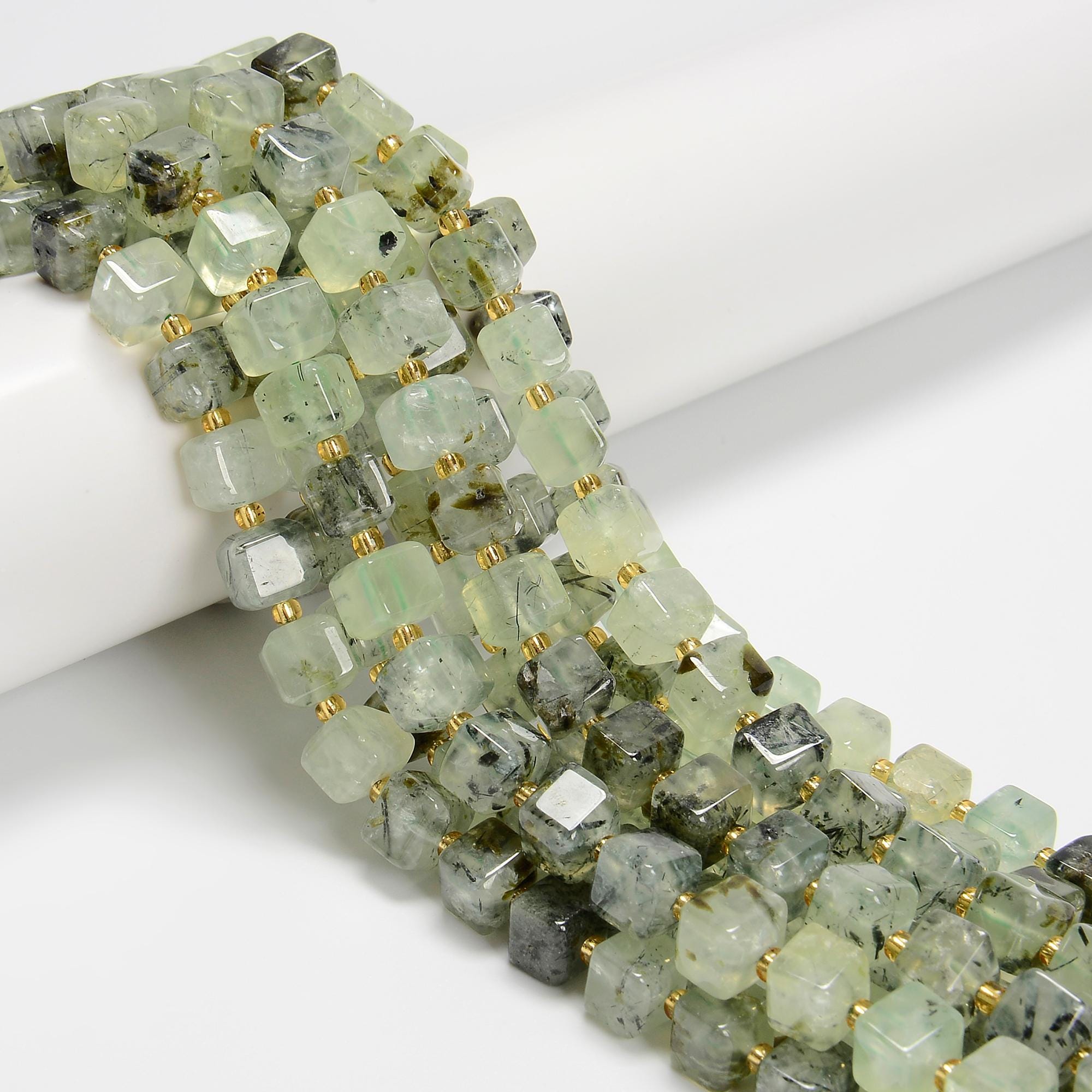 Natural Prehnite Faceted Cube Beads Size 8mm 15.5'' Strand