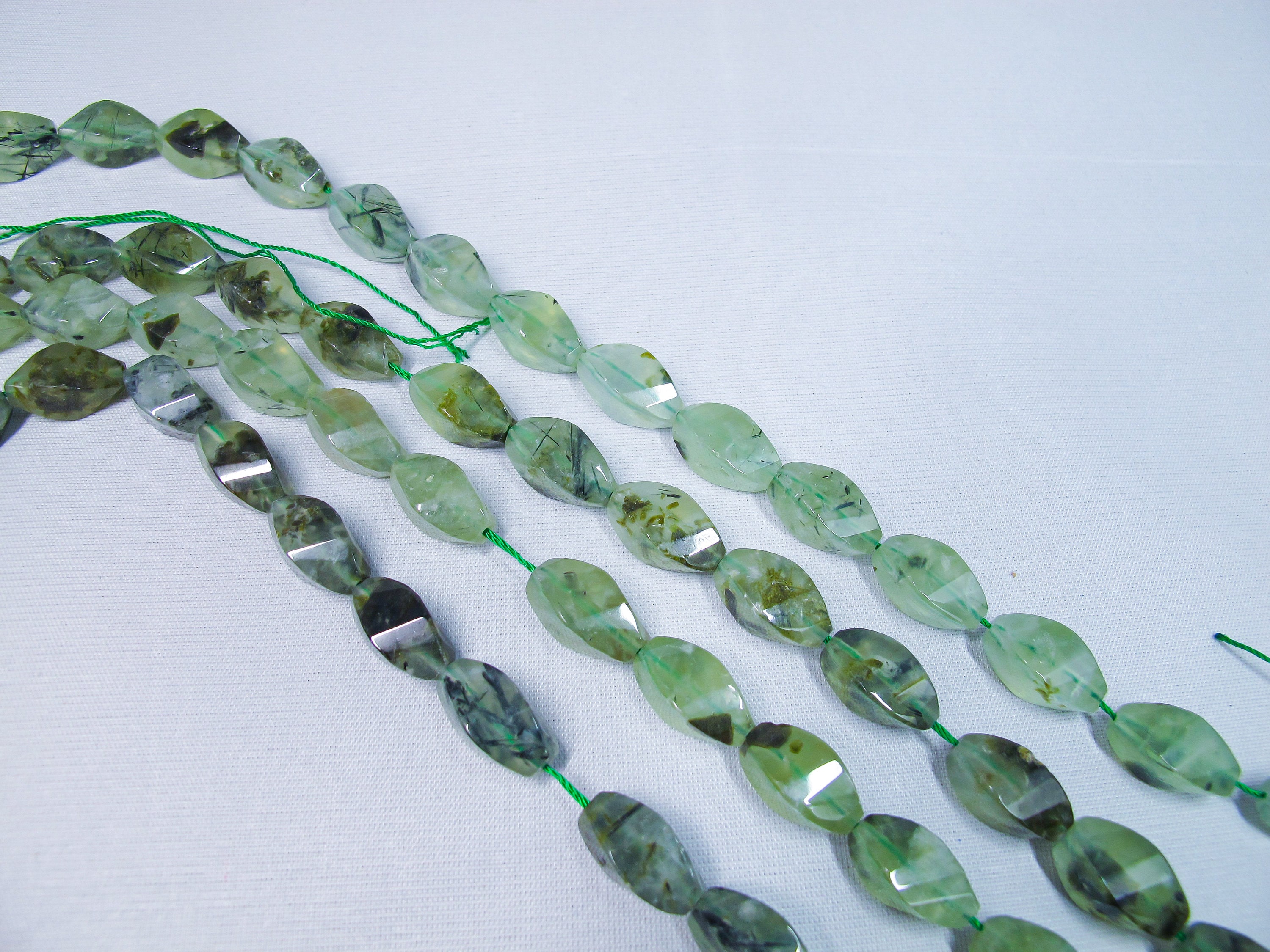 Natural Prehnite Faceted Spiral Barrel Beads. Green Gemstone Beads 8x16mm. Healing Stone Beads