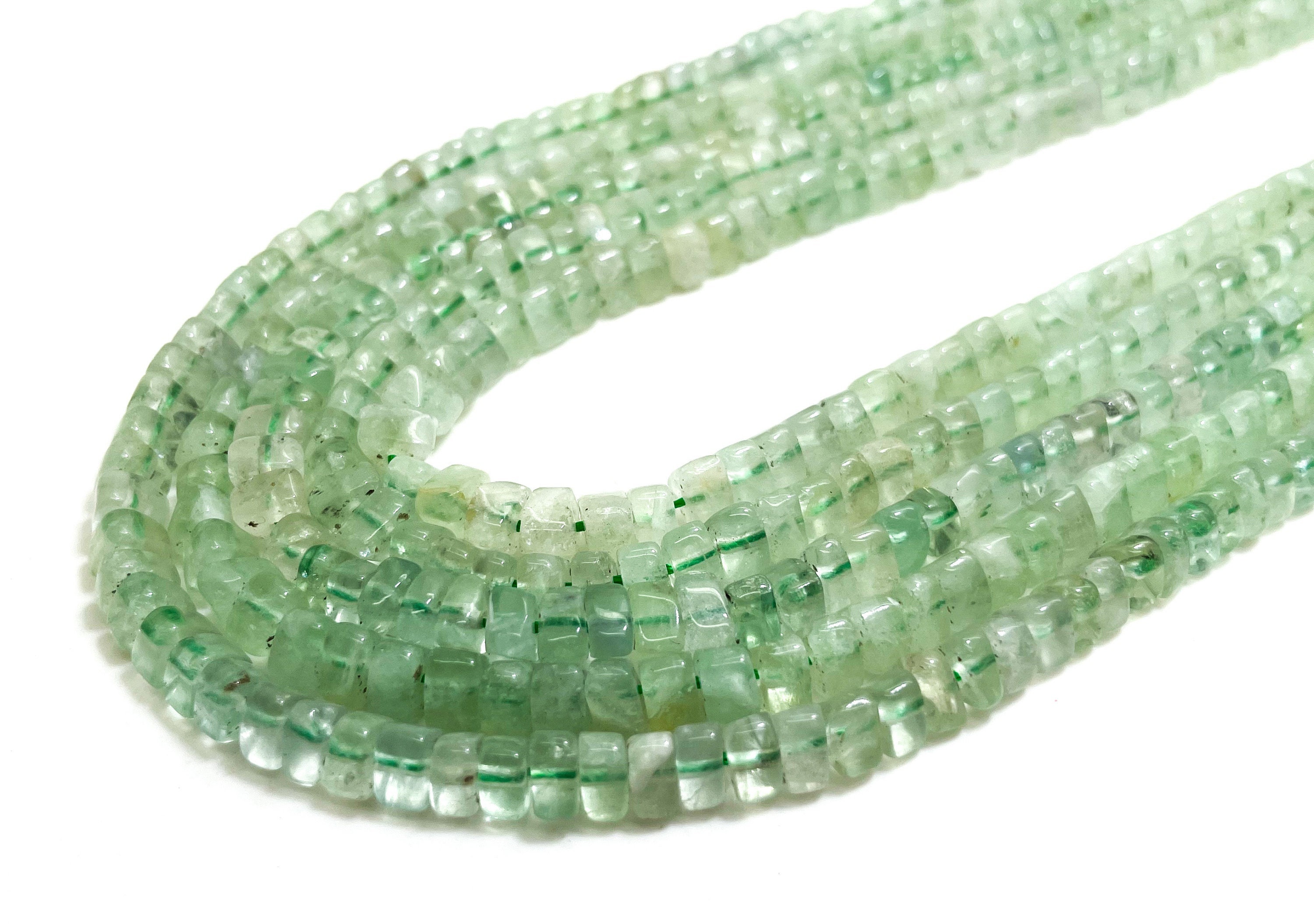 Natural Green Prehnite Polished Smooth Triangle Heishi Transparent Gemstone Beads (3mm X 6mm) - Pg153