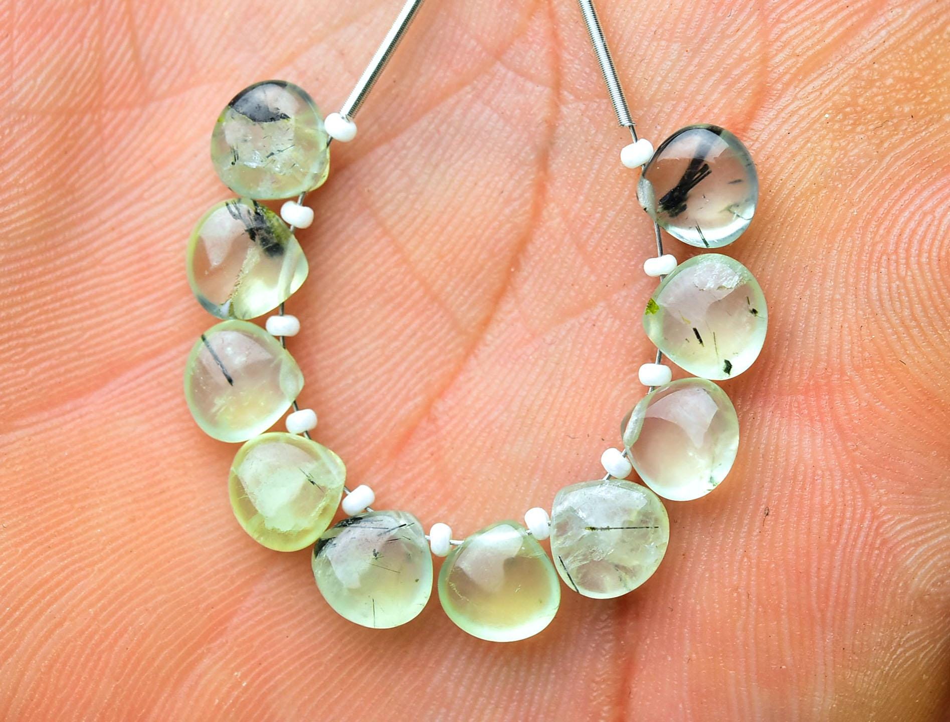 Natural Prehnite Heart Beads 8mm Smooth Heart Shape Briolettes Calibrated Gemstone Beads Superb Prehnite Beads For Earring Making No3573 Natural Prehnite Heart Beads 8mm Smooth Heart Shape Briolettes Calibrated Gemstone Beads Superb Prehnite Beads For Earring Making No3573