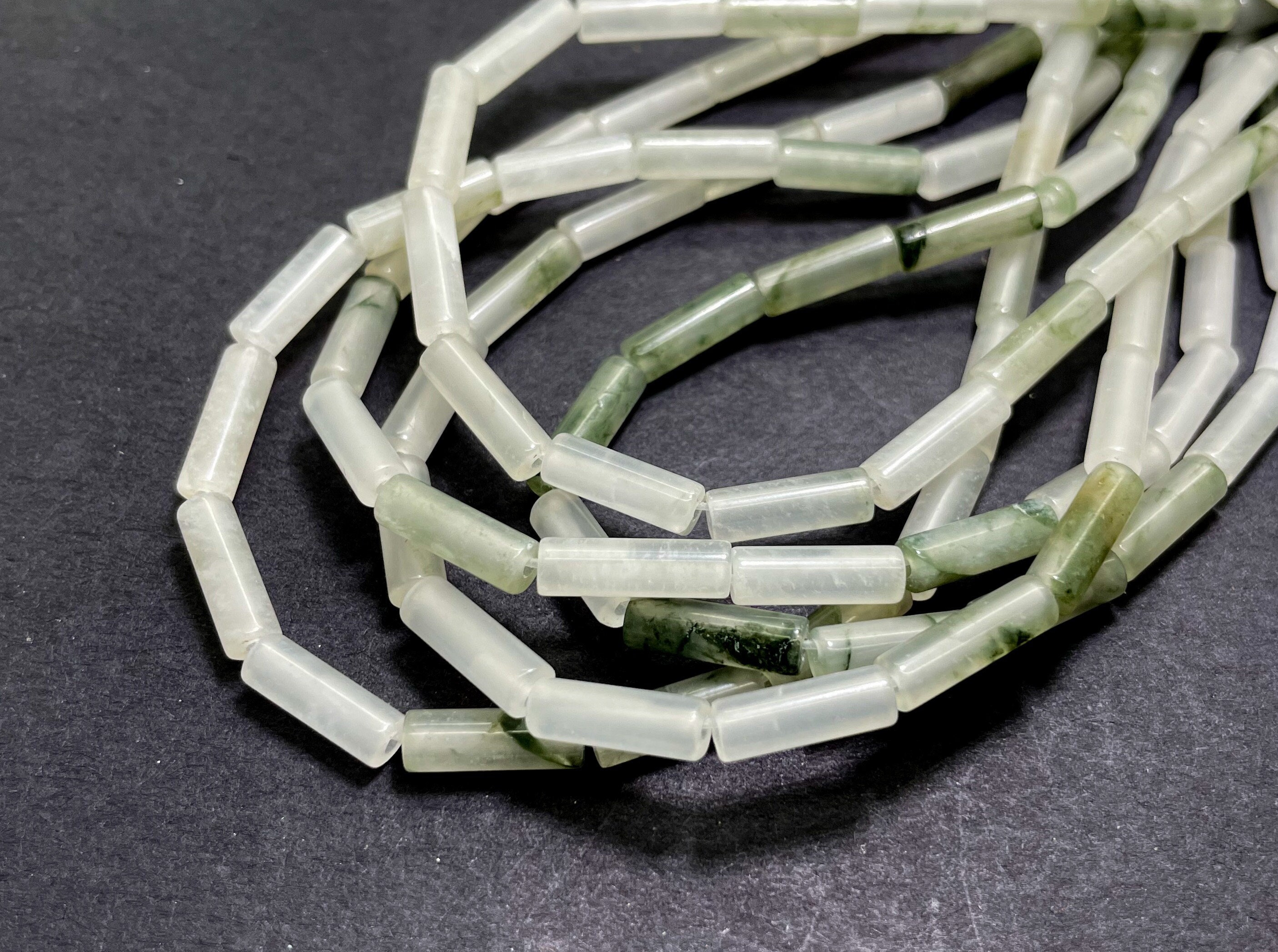 Natural Prehnite Polished Cylinder Tube 4mm X 12mm ~ 4mm X 13mm Gemstone Beads - Pgs52
