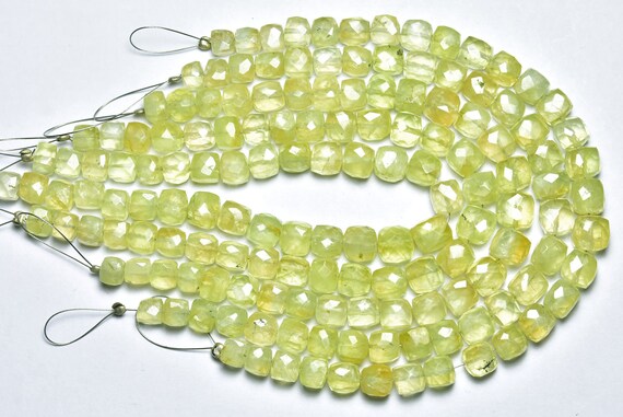 Rare Yellow Prehnite Cube Beads - 7 Inches - Natural Prehnite Faceted Cube,box Beads Strand - Size Is 6-7.50mm #434
