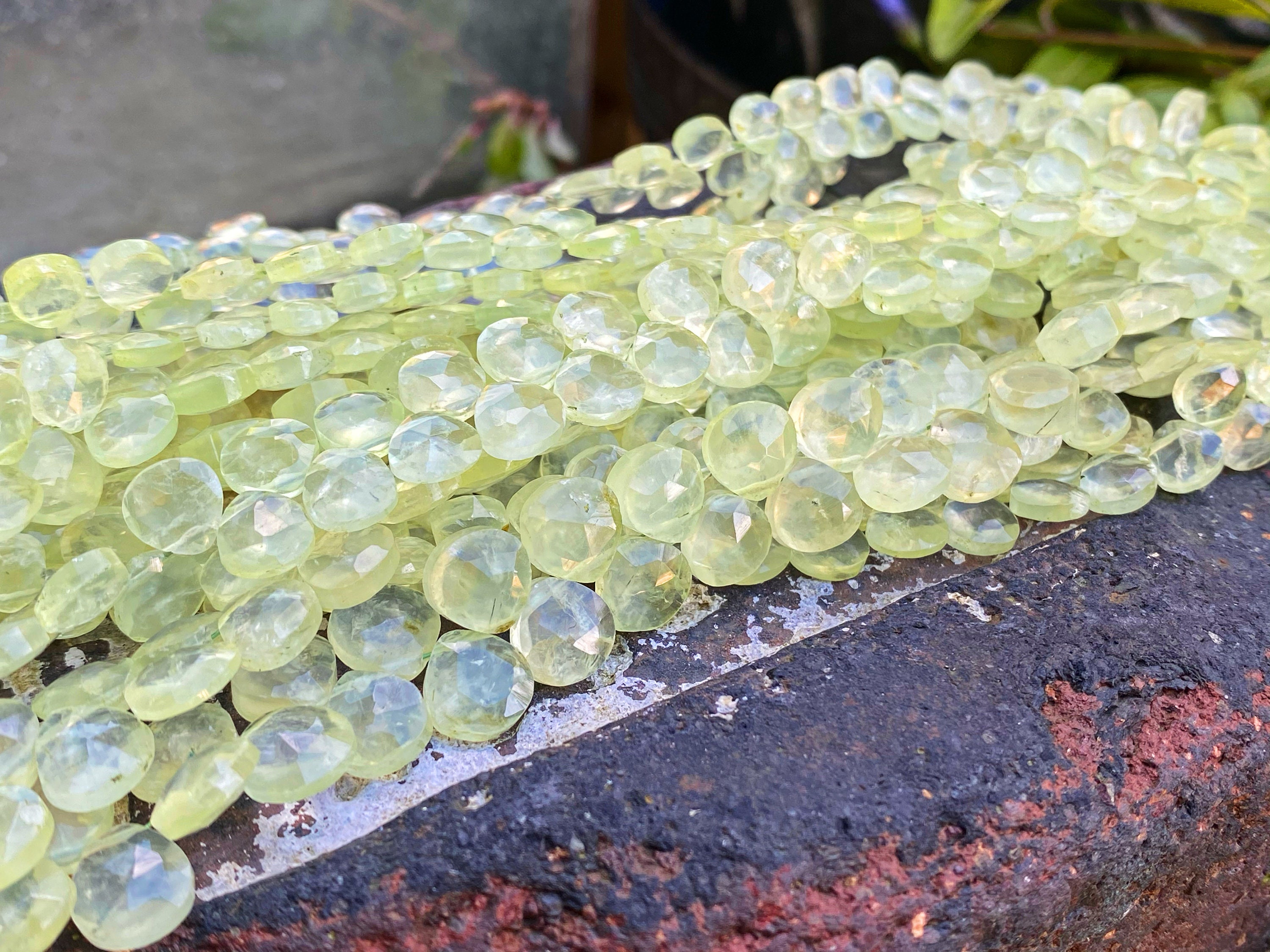 Rustic Natural With Inclusions Clear Green Lime Hand Faceted Prehnite Heart Briolette Beads 6-8mm Choose Quantity