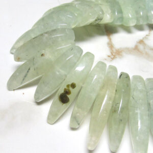 Prehnite Spear Beads: Celadon Green Pear Shaped, 2 Hole (16 Pieces) Prehnite Spear Beads: Celadon Green Pear Shaped, 2 Hole (16 Pieces)