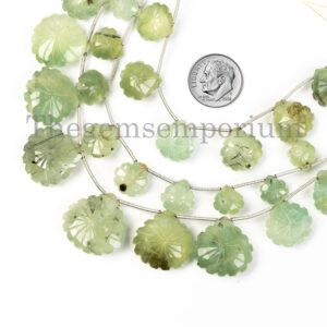 Stunning! Heart Shape Flower Carving Beads, Prehnite Carving Heart Beads, Necklace Making Gemstone Beads Strand, Healing Gemstone Suppliers