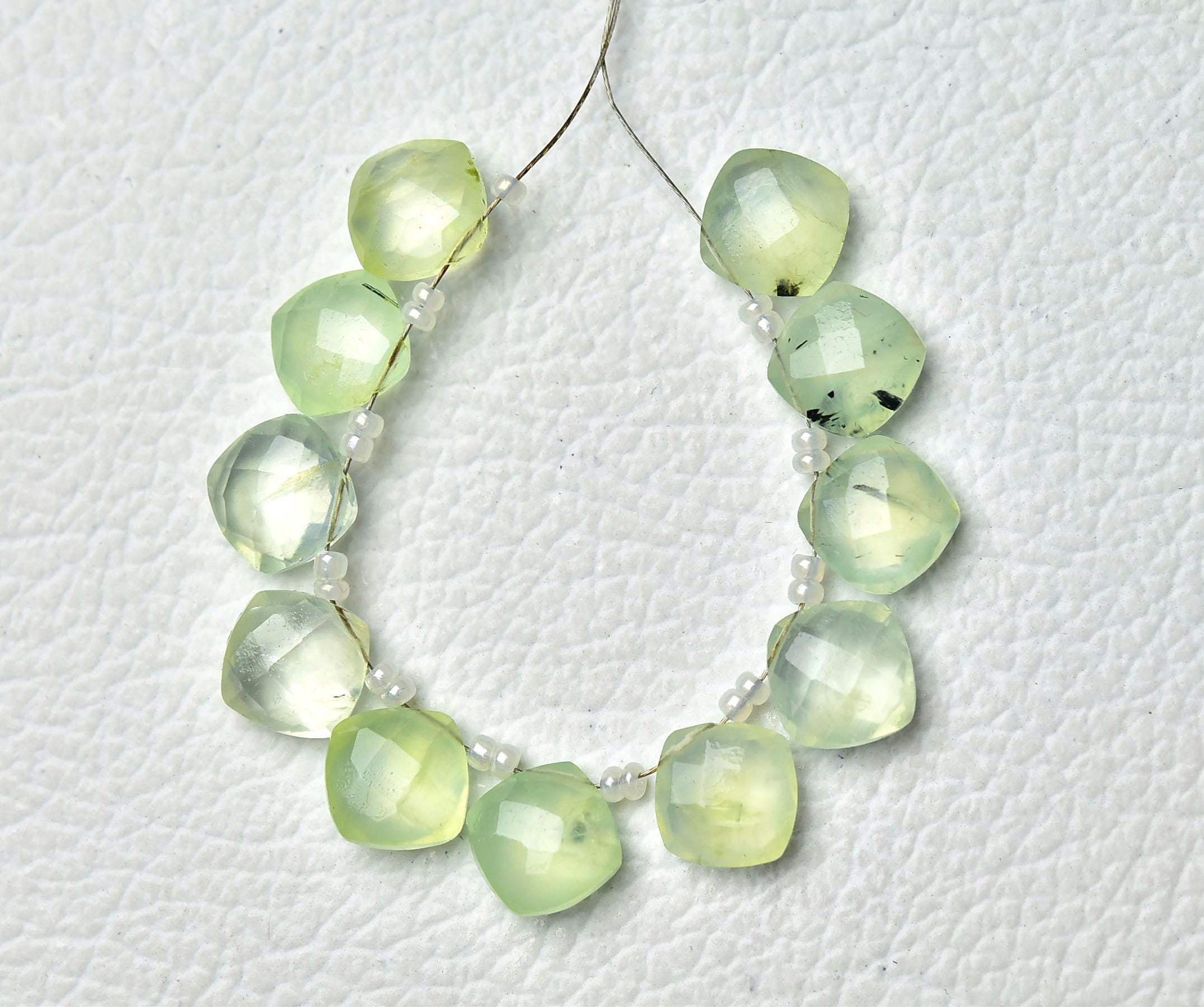 Superb Tourmalinated Prehnite Cushion Beads 9mm Faceted Cushion Briolettes Gemstone Beads Natural Prehnite Beads Strand - 13 Pieces No4992 Superb Tourmalinated Prehnite Cushion Beads 9mm Faceted Cushion Briolettes Gemstone Beads Natural Prehnite Beads Strand - 13 Pieces No4992