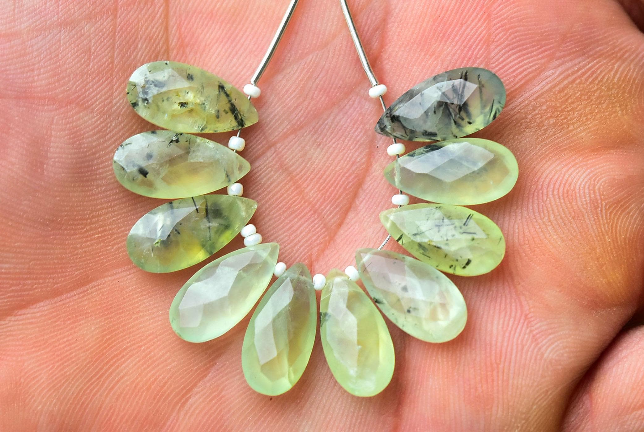 Superb Tourmalinated Prehnite Pear Beads 8x17mm Faceted Pear Briolettes Bead Gemstone Beads Natural Prehnite Beads Strand 6,10pcs No5025 Superb Tourmalinated Prehnite Pear Beads 8x17mm Faceted Pear Briolettes Bead Gemstone Beads Natural Prehnite Beads Strand 6,10pcs No5025