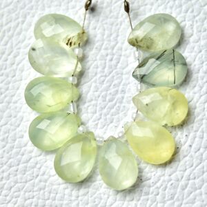 Superb Tourmalinated Prehnite Pear Beads 8x12mm Faceted Pear Briolettes Bead Gemstone Beads Natural Prehnite Beads Strand - 10 Pieces No4996 Superb Tourmalinated Prehnite Pear Beads 8x12mm Faceted Pear Briolettes Bead Gemstone Beads Natural Prehnite Beads Strand - 10 Pieces No4996