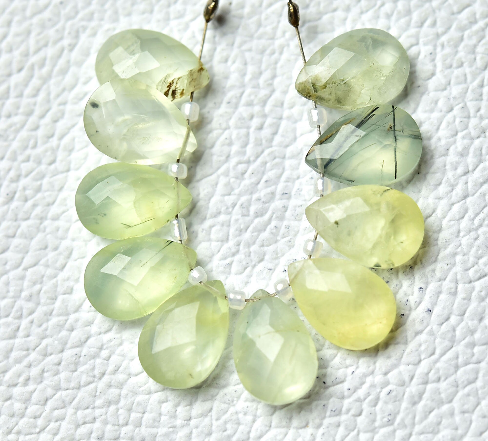 Superb Tourmalinated Prehnite Pear Beads 8x12mm Faceted Pear Briolettes Bead Gemstone Beads Natural Prehnite Beads Strand - 10 Pieces No4996 Superb Tourmalinated Prehnite Pear Beads 8x12mm Faceted Pear Briolettes Bead Gemstone Beads Natural Prehnite Beads Strand - 10 Pieces No4996