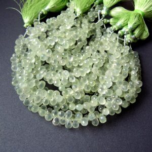 Prehnite tear drops • 5-6mm • AA+ micro faceted • Genuine natural gemstone beads • Pastel light green • Glowing translucent briolettes