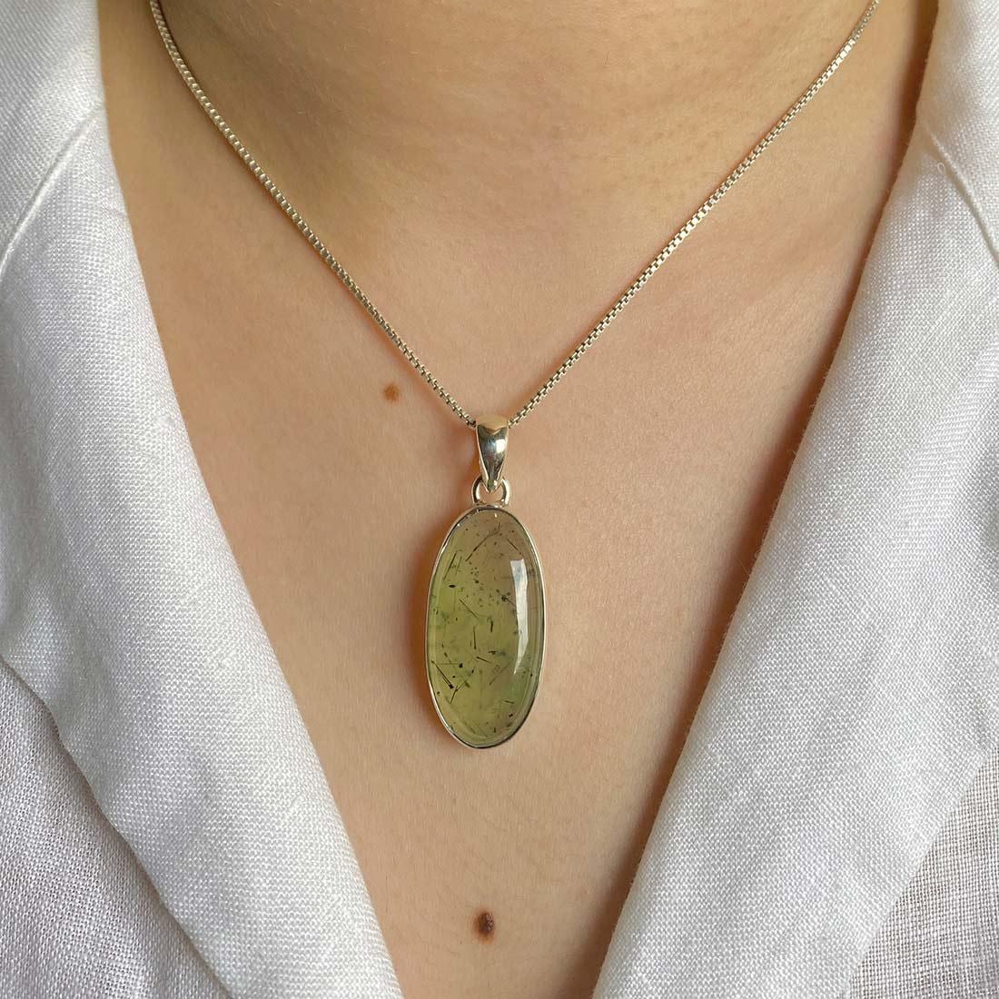 Prehnite Pendant / 925 Sterling Silver Pendant / Healing Gemstone / Gift For Her / Oval Cab / Prehnite Jewelry / Statement Pendant Prn-p-22.