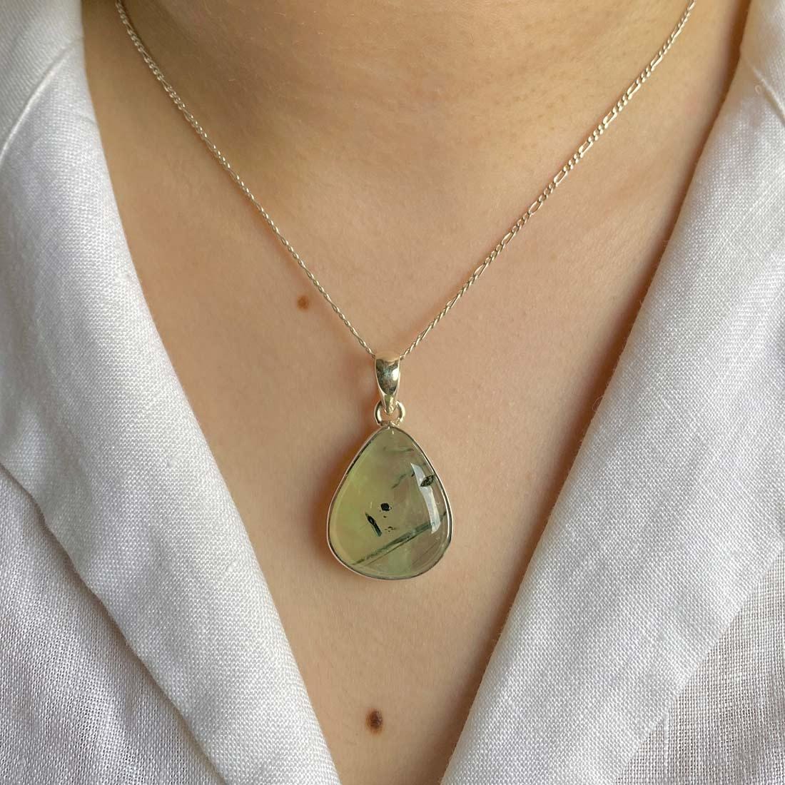 Prehnite Pendant / 925 Sterling Silver / Healing Gemstone / Gift For Her / Pear Cab / Natural Prehnite Jewelry / Statement Pendant Prn-p-11.