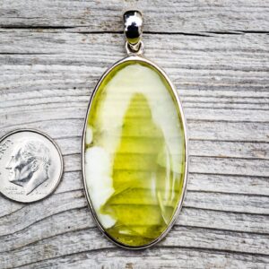 Prehnite Cabochon Pendant: 925 Sterling Silver Necklace (45mm)