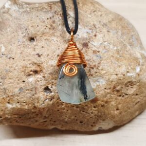 Copper Prehnite pendant. Archangel Raphael stone. Libra necklace. Reiki jewelry uk. Green Wire wrapped pendant