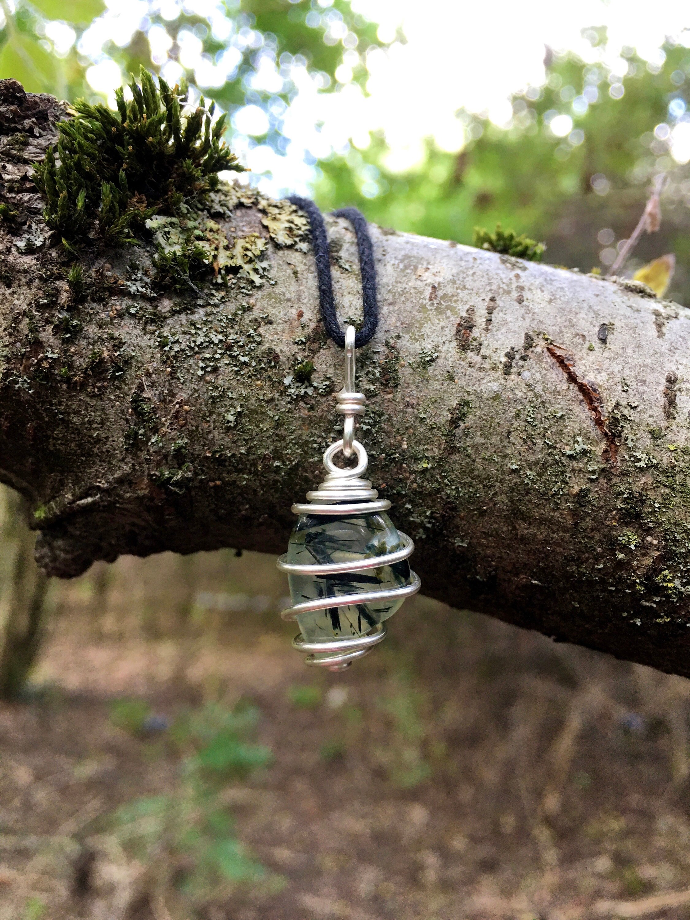 Prehnite Crystal Necklace: Wire Wrapped Pendant, Sacred Love Stone