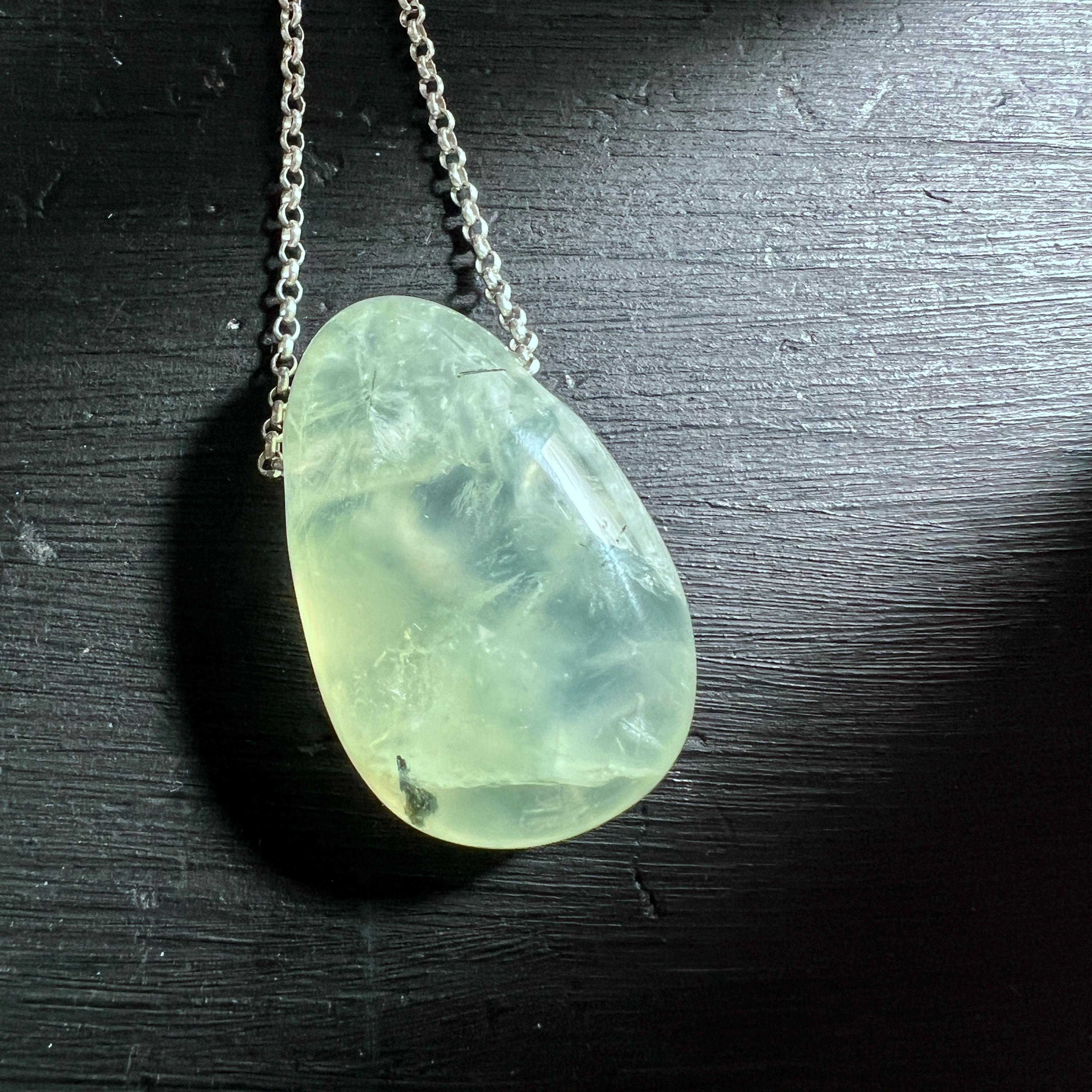 Drilled Prehnite Pendant | Green Epidote-prehnite Necklace Drilled Prehnite Pendant | Green Epidote-prehnite Necklace