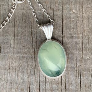 Elegant Oval Apple Green Prehnite Sterling Silver Necklace | Green Stone Pendant | Love Stone | Gifts For Her | Custom Necklace