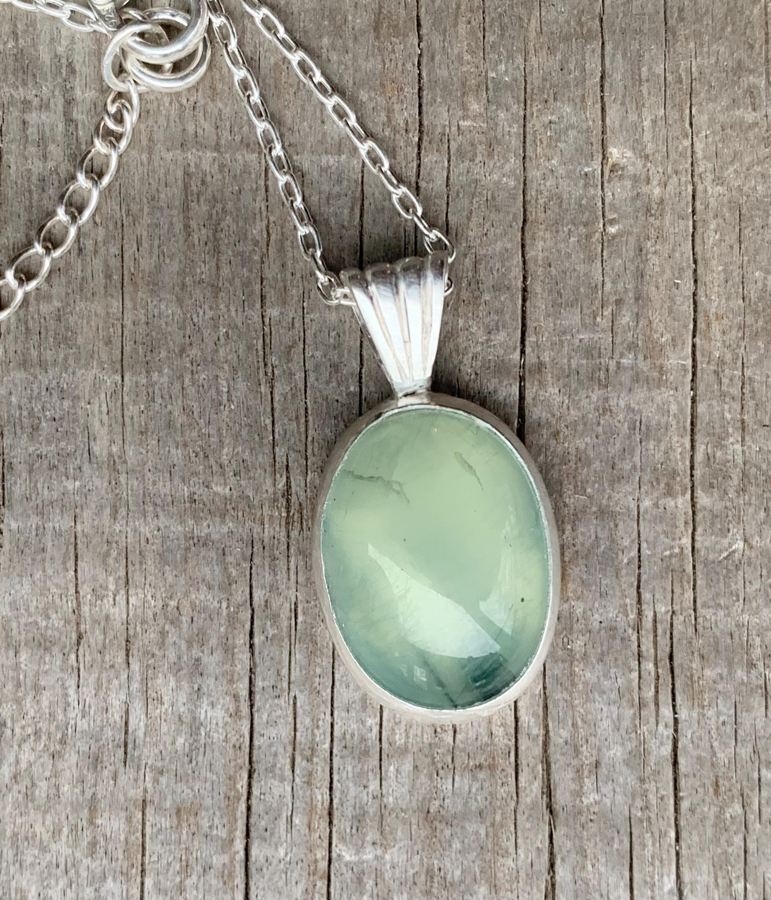 Elegant Oval Apple Green Prehnite Sterling Silver Necklace | Green Stone Pendant | Love Stone | Gifts For Her | Custom Necklace Elegant Oval Apple Green Prehnite Sterling Silver Necklace | Green Stone Pendant | Love Stone | Gifts For Her | Custom Necklace