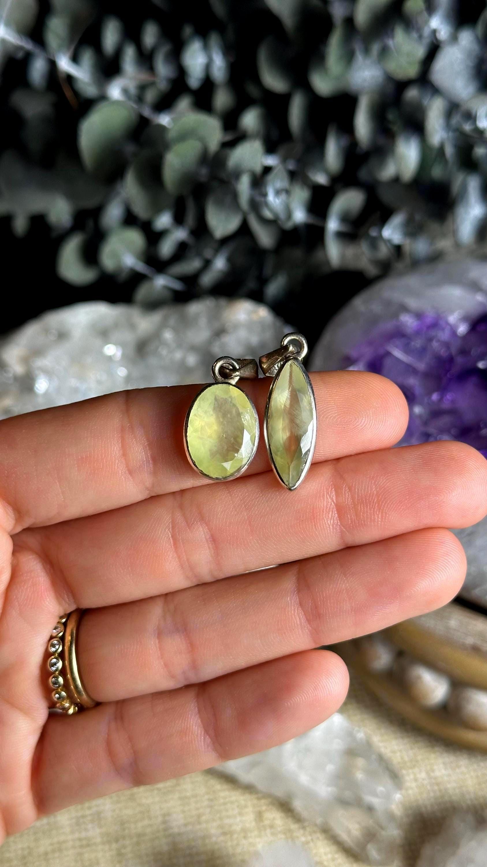 Faceted Golden Prehnite Pendant Necklace, .925 Sterling Silver