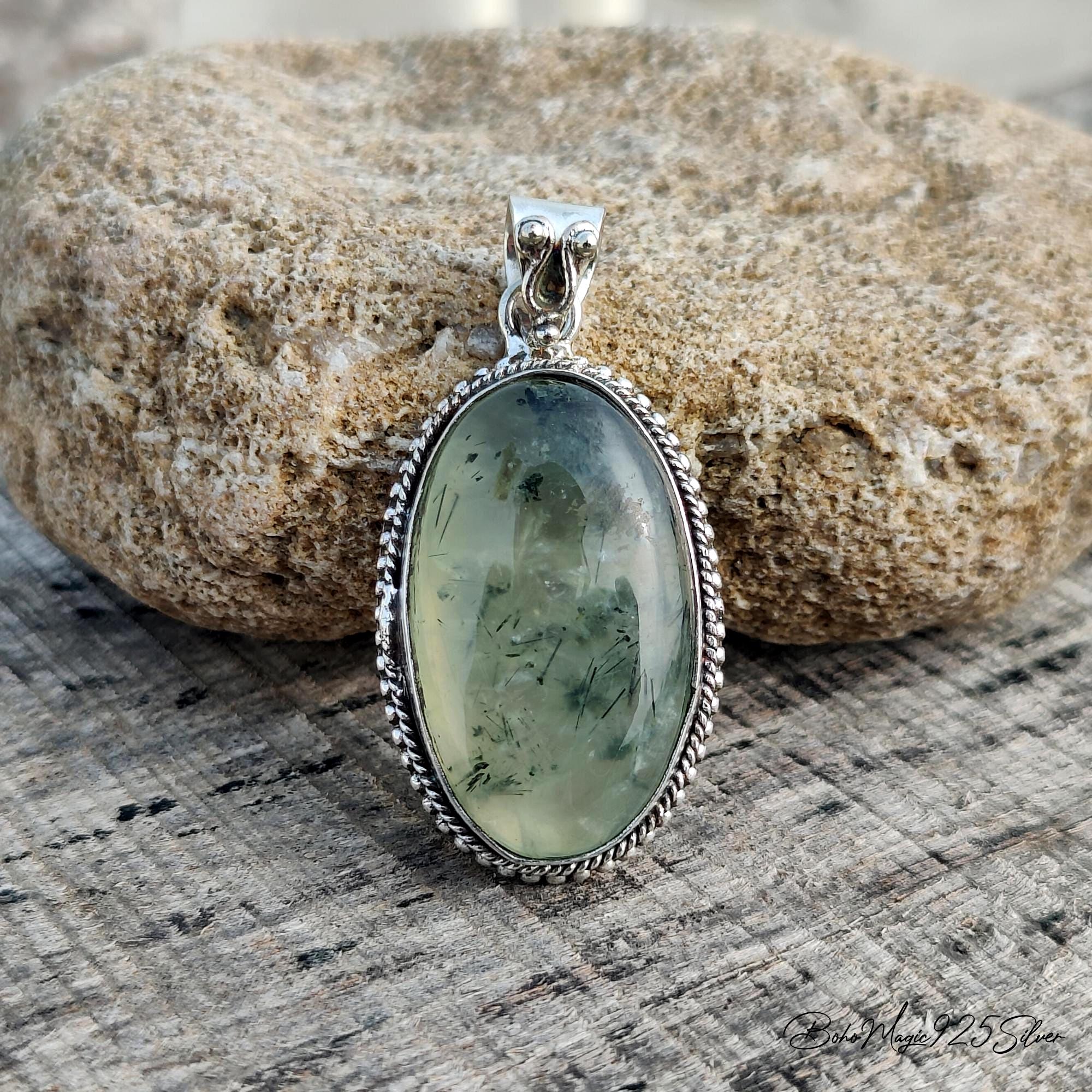 Prehnite Gemstone Pendant, 925 Sterling Silver Jewelry, Designer Healing Necklace