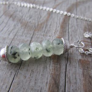 Prehnite Pendant, Gemstone Stack Necklace, Green Prehnite And Silver, Faceted Gemstones