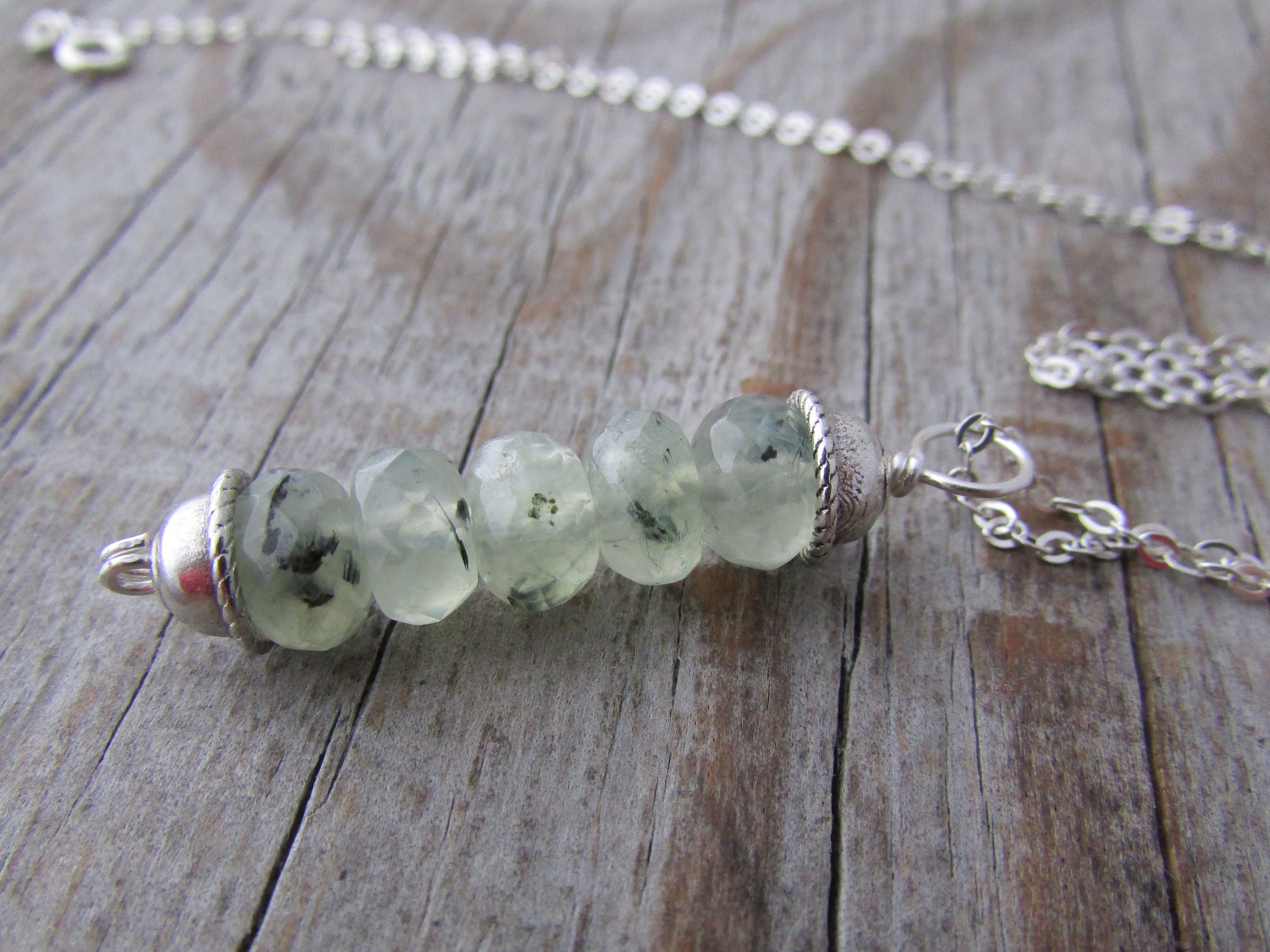 Prehnite Pendant, Gemstone Stack Necklace, Green Prehnite And Silver, Faceted Gemstones