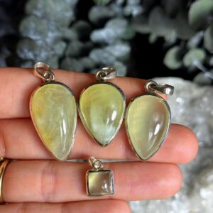 Golden Prehnite Pendant Necklace, .925 Sterling Silver, Inverted Teardrop
