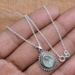 Green Prehnite 925 Sterling Silver Pendant: Handmade Designer Jewelry