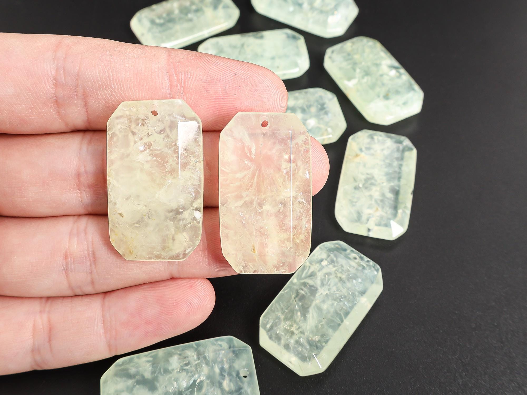 Green Facted Octagon Prehnite Pendant Grade Aa Genuine Natural One Of A Kind Gemstone