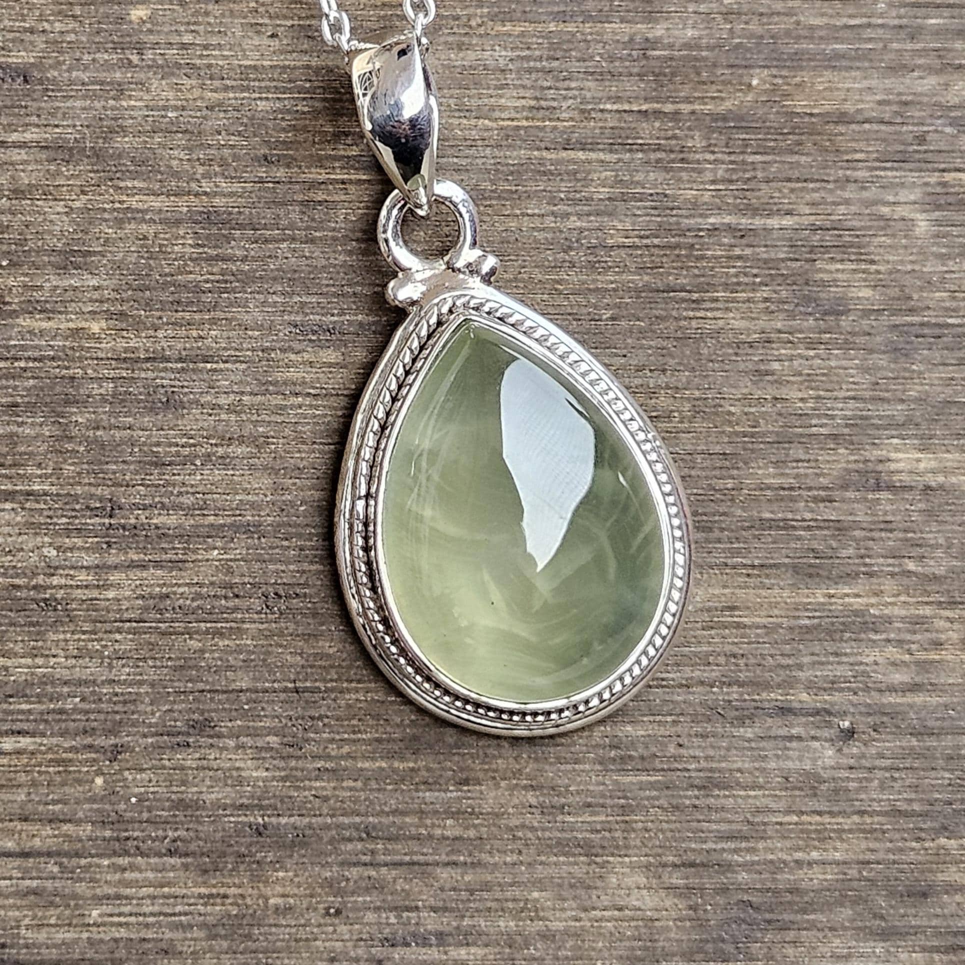 Green Prehnite Pendant: Handmade Sterling Silver Necklace, Stone Of Prophecy