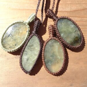 Green Prehnite Pendant Necklace, Heart Chakra Jewelry Stone, Healing Stone Macrame Necklace, Calming Stone Gift, Womens Necklace Gift