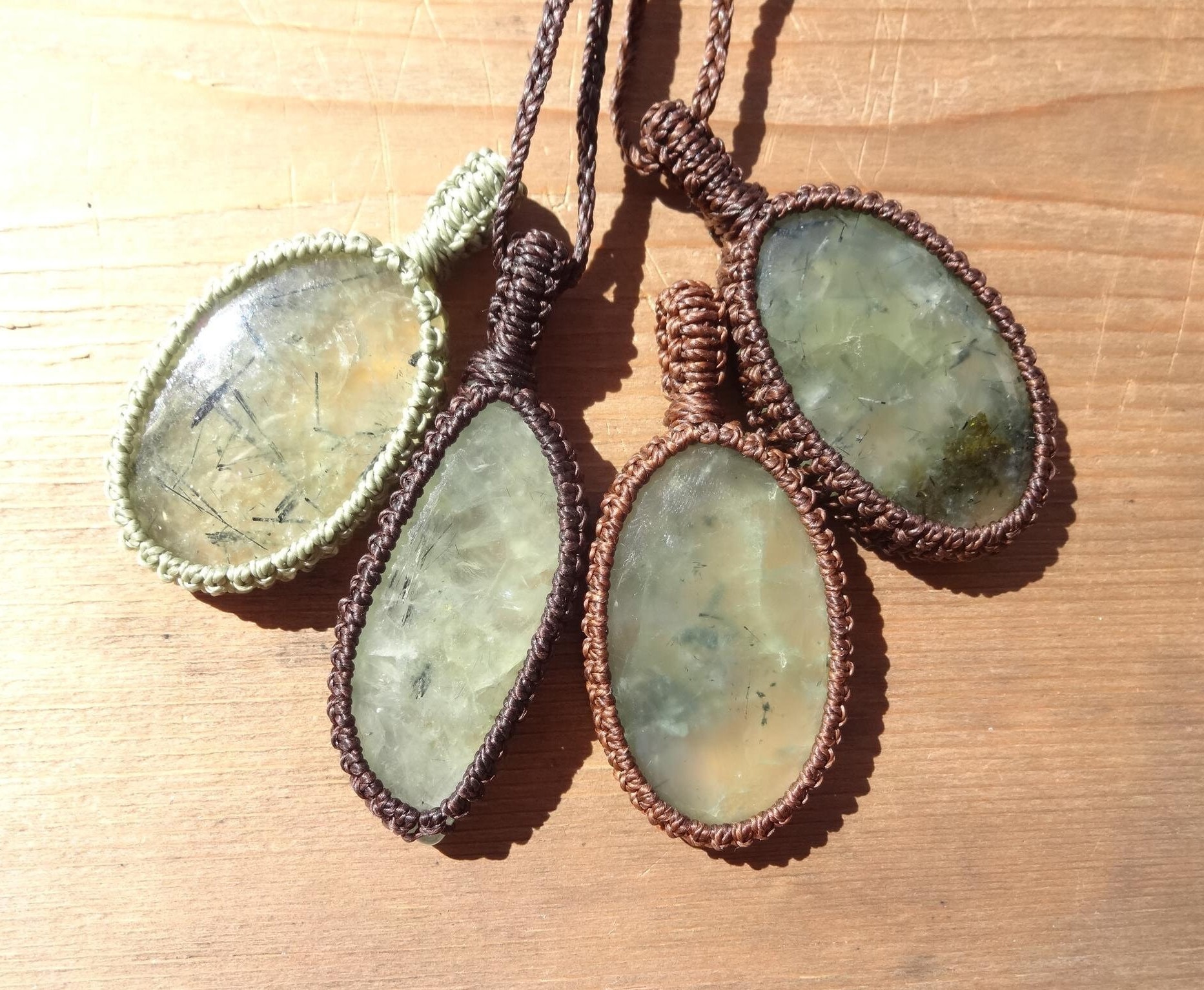 Green Prehnite Pendant Necklace, Heart Chakra Jewelry Stone, Healing Stone Macrame Necklace, Calming Stone Gift, Womens Necklace Gift