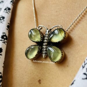 Handcrafted Prehnite Butterfly Pendant: 925 Sterling Silver