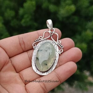 Handmade Prehnite Pendant: 925 Sterling Silver Necklace
