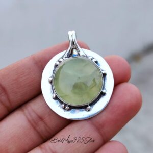 Handmade Prehnite 925 Sterling Silver Pendant: Boho Gemstone Jewelry