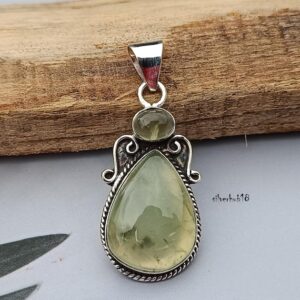 Handmade Prehnite 925 Sterling Silver Pendant: Gemstone Jewelry
