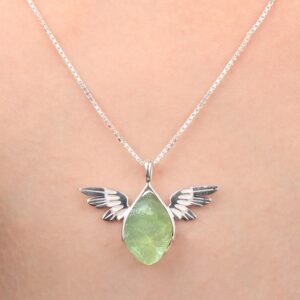 Handmade Prehnite Angel Pendant: 925 Sterling Silver Healing Necklace