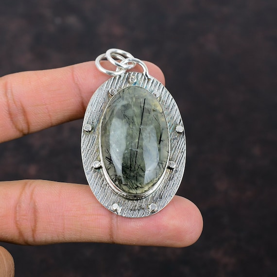 Handmade Moss Prehnite Pendant: 925 Sterling Silver Gemstone Jewelry
