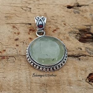 Handmade Prehnite Pendant Necklace: Sterling Silver Boho Jewelry