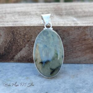 Handmade Oval Prehnite 925 Sterling Silver Pendant Necklace