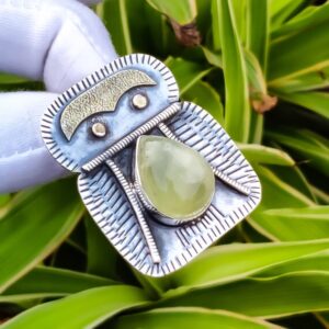 Handmade Pear Prehnite Pendant: 925 Sterling Silver, 18k Gold Plated