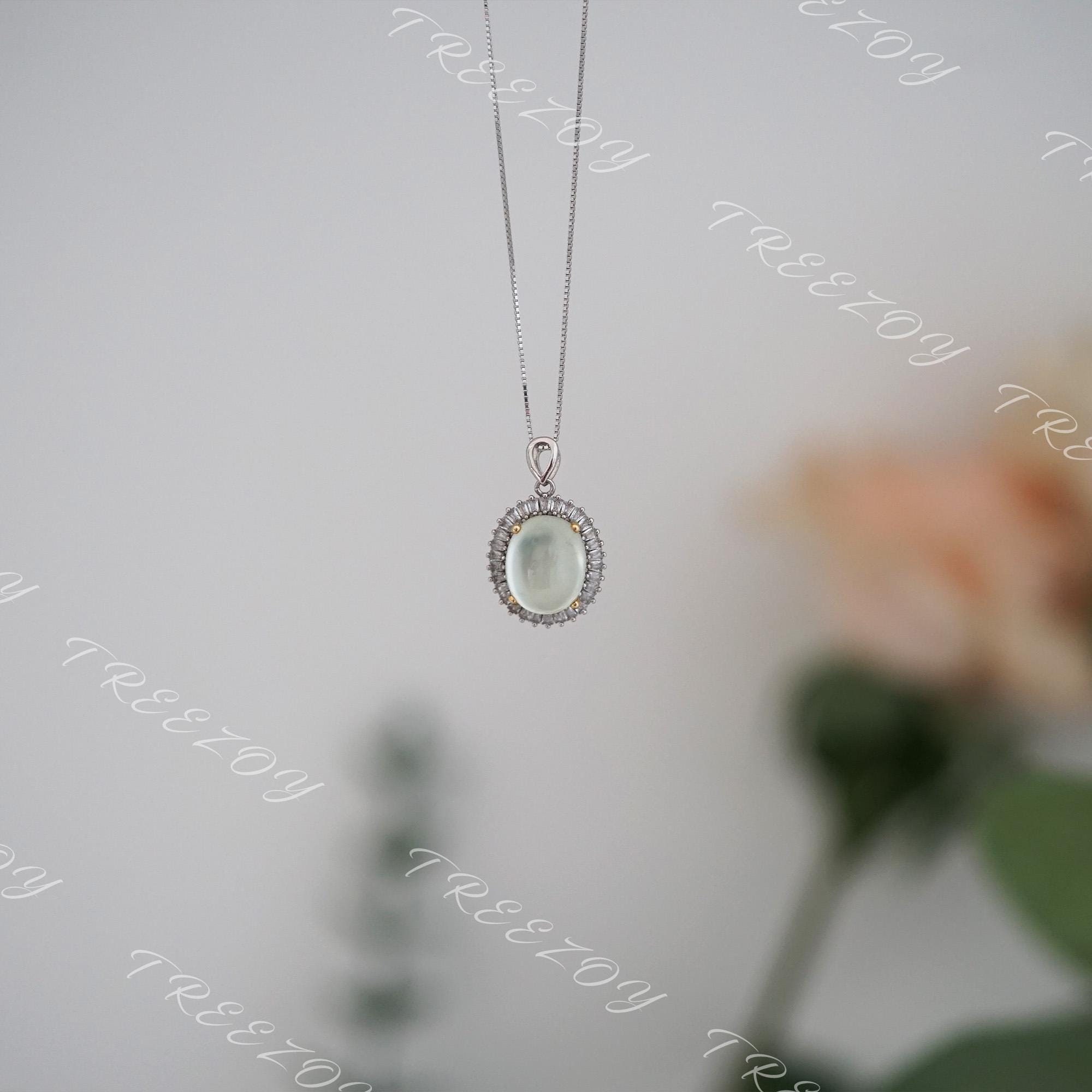 Real Natural Prehnite Necklace, Handmade Sterling Silver Pendant Necklace For Woman,