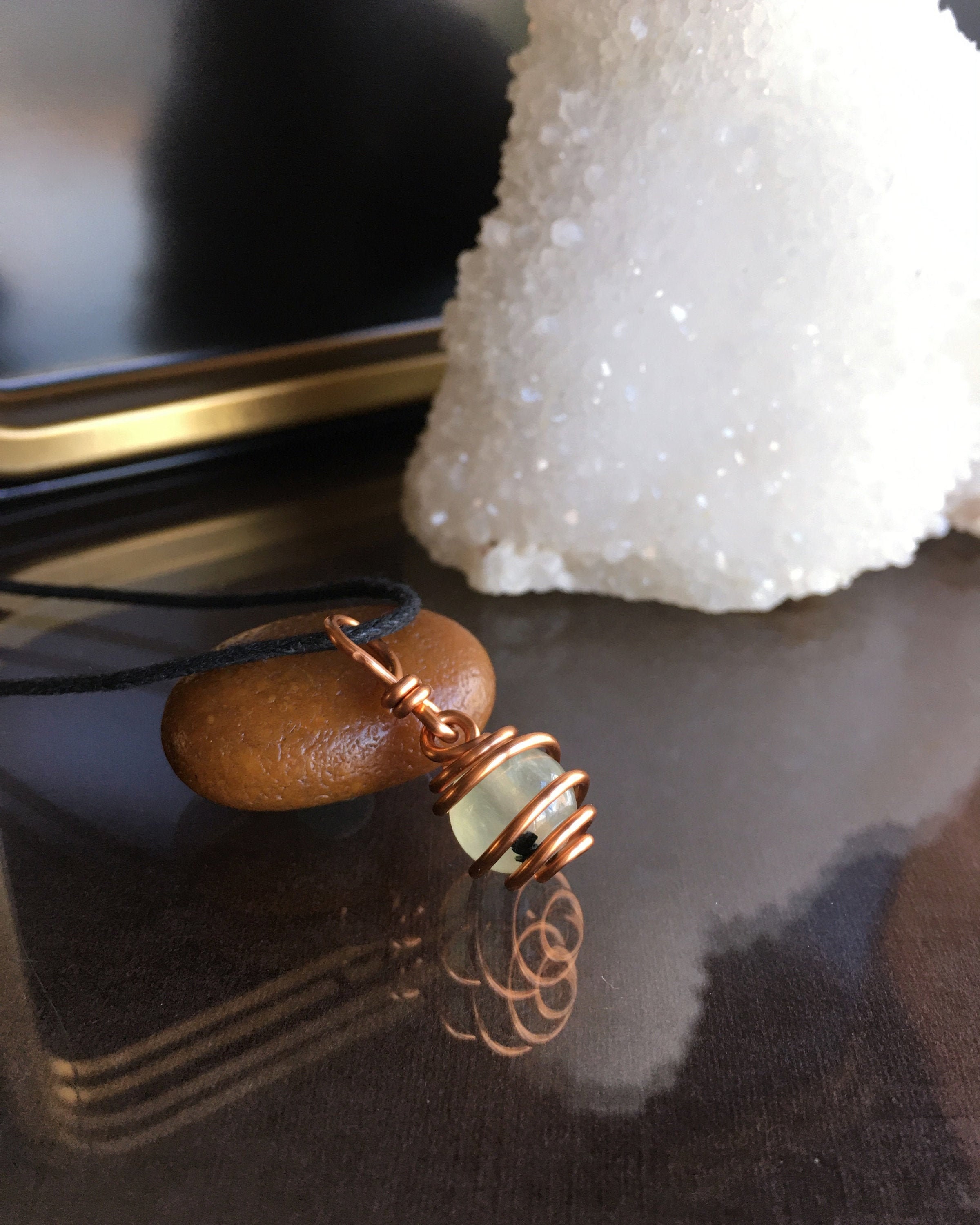 Minimalist Prehnite Pendant Necklace: Sacred Love Stone