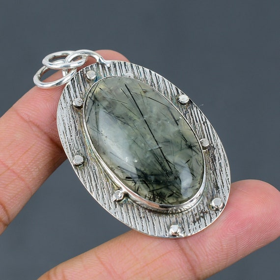 Moss Prehnite Pendant: Handmade 925 Sterling Silver Gemstone Jewelry