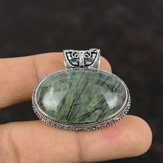 Moss Prehnite Pendant: Vintage Boho 925 Sterling Silver Jewelry