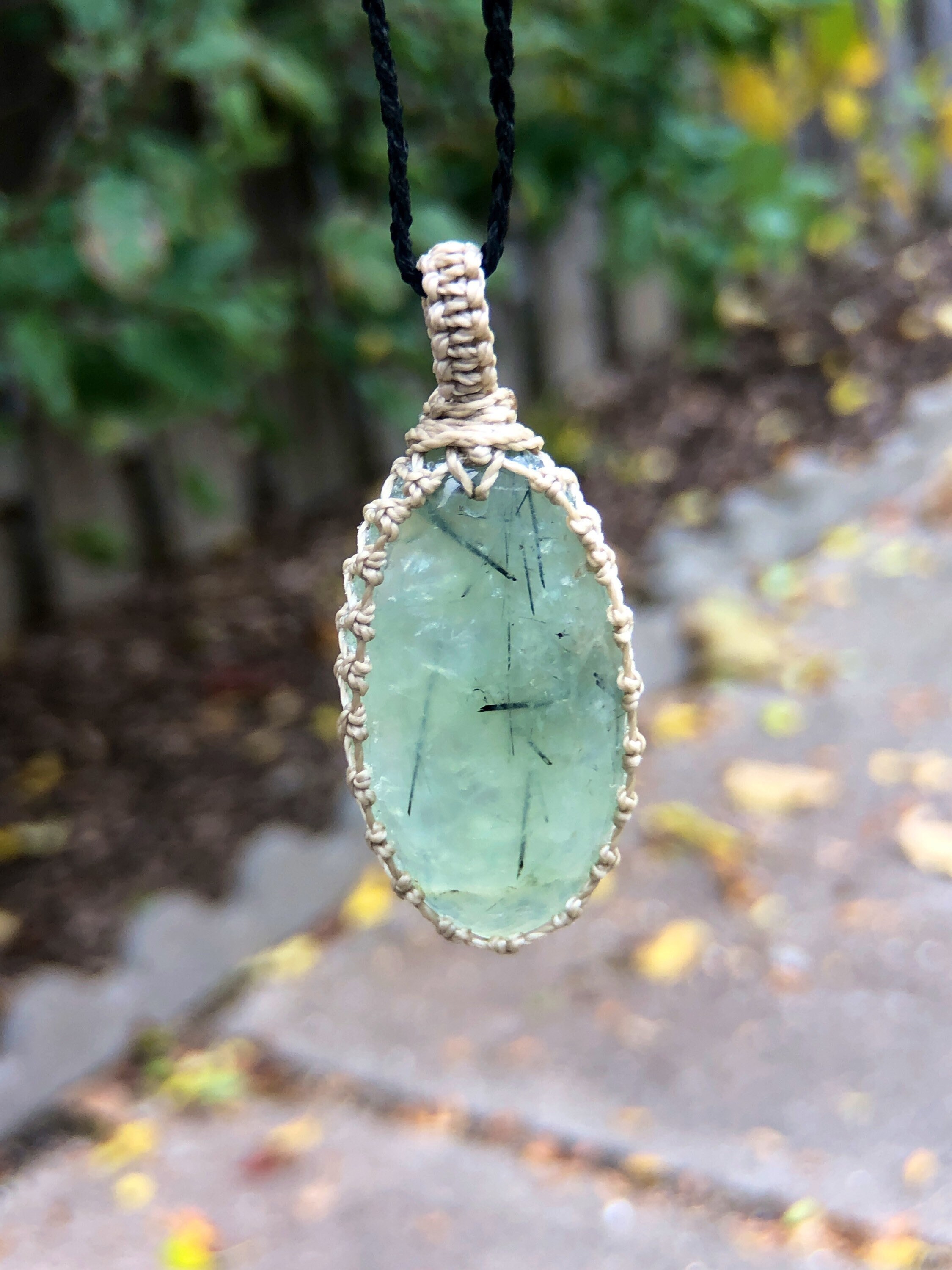 Prehnite Pendant Necklace, Prehnite Necklace For Women, Macrame Gemstone Pendant, Macrame Rock Necklace, Boho Jewelry,tribal Choker Necklace