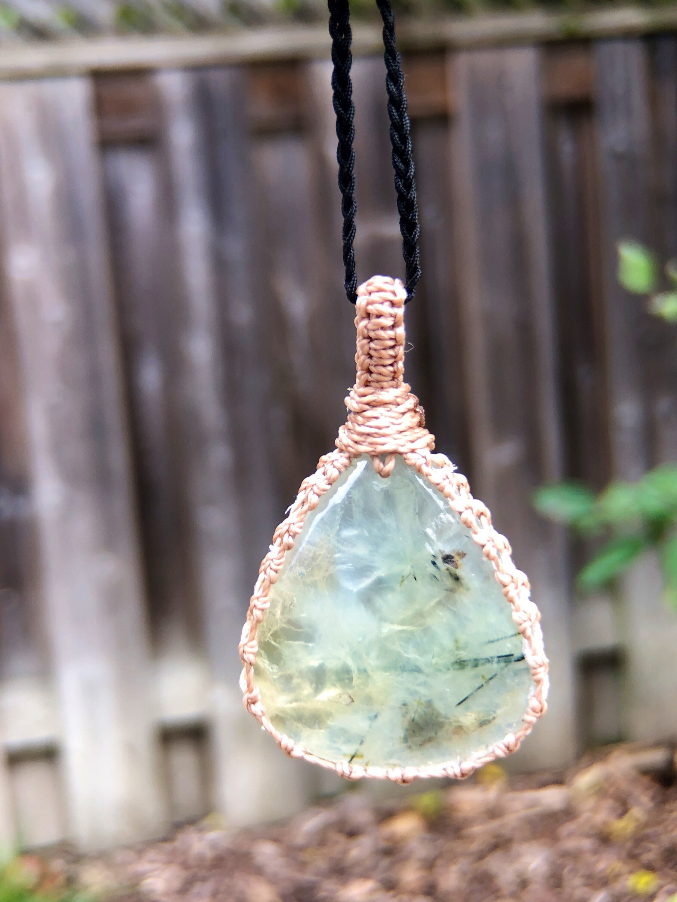 Prehnite Pendant Necklace, Prehnite Necklace For Women, Macrame Gemstone Pendant, Macrame Rock Necklace, Boho Jewelry,tribal Choker Necklace